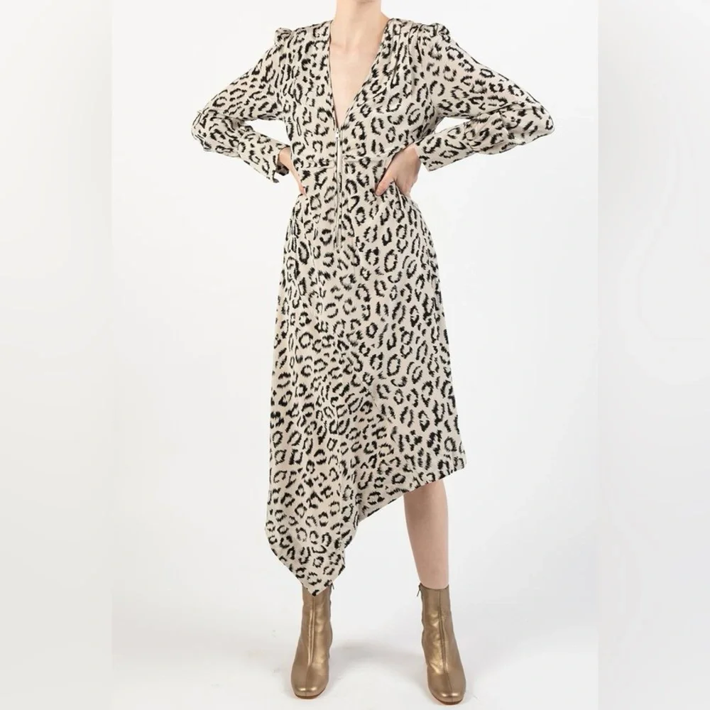 A.L.C. Asymmetrical Leopard Print Dress - Black and White - Picture 2 of 14